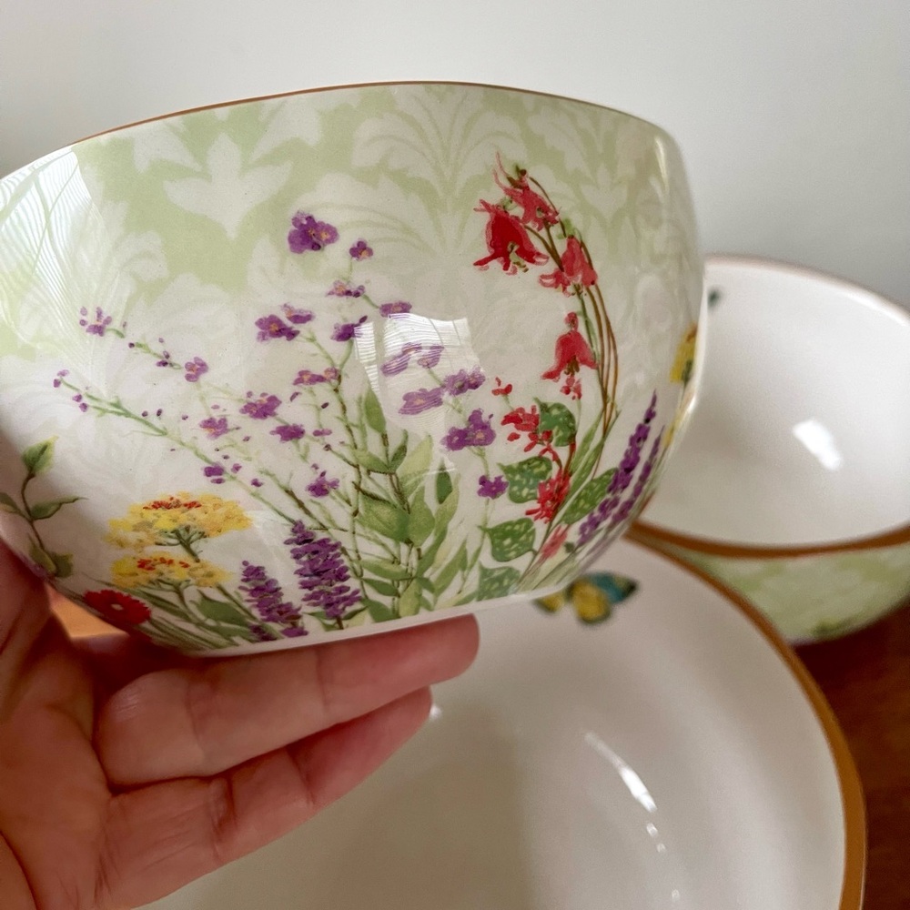 Set of 4 Pier One Botanical Garden Floral Earthenware Cereal Bowls 6” Excellent - Picture 7 of 10